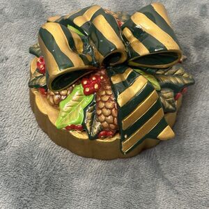 Holiday Christmas CANDLE TOPPER Resin Langley Empire Pine Cone Bow Green Fit 3"